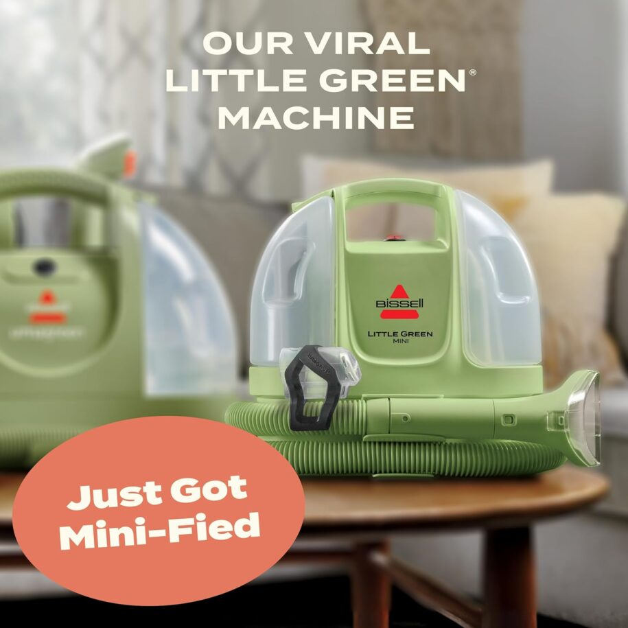 BISSELL Little Green Mini Portable Carpet and Upholstery Deep Cleaner, Car/Auto Detailer, with HydroRinse Self-Cleaning Tool and 4″ Tough Stain Tool, Tea Green, 4075