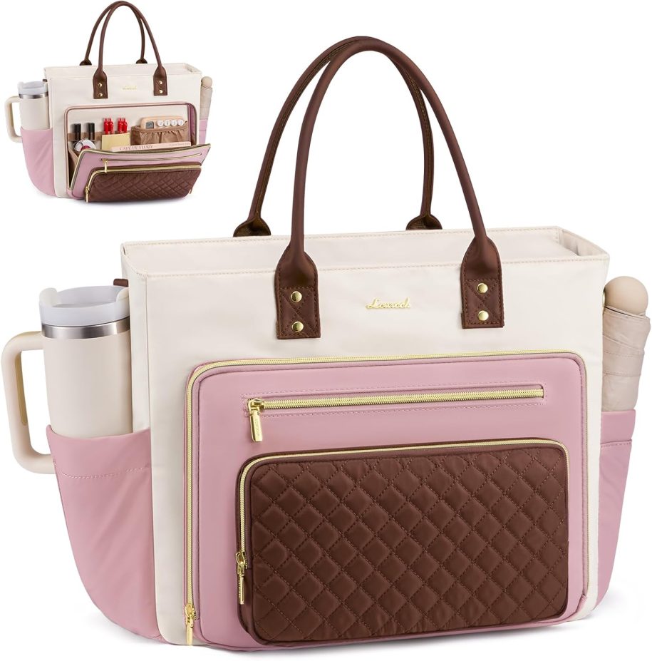 LOVEVOOK Teacher Tote Bag for Women Work, Laptop Bag With Large Cup Holder, Professional Computer Briefcase, Nurse Bags Business Large Purses Handbag, Diaper Bag Mother Gift