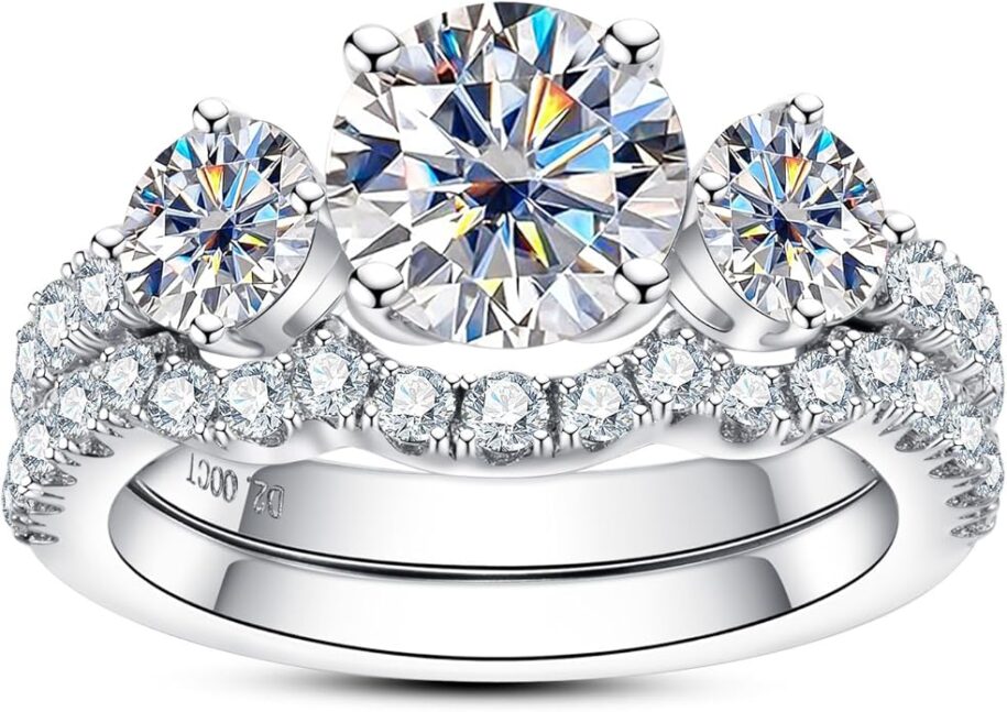 Moissanite Wedding Rings Bridal Set 3.7CTTW D Color VVS1 Clarity Round Brilliant Cut 925 Sterling Silver Moissanite Wedding Band Engagement Rings for Women with Certificate