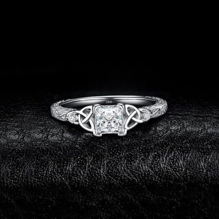 JewelryPalace Vintage Celtic Knot Princess Cut 1.2ct Cubic Zirconia Solitaire Engagement Rings for Women