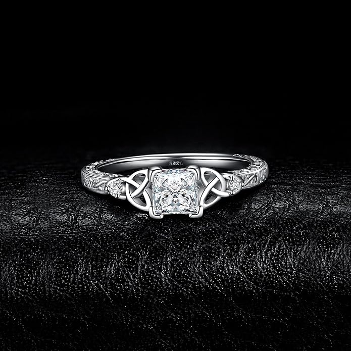 JewelryPalace Vintage Celtic Knot Princess Cut 1.2ct Cubic Zirconia Solitaire Engagement Rings for Women