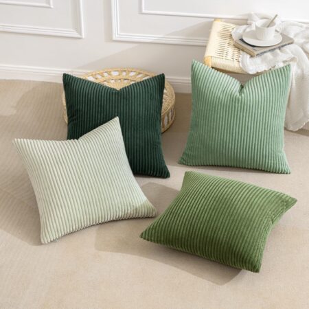 MIULEE Boho Farmhouse Sage Green Throw Pillow Covers 18×18 Inch Set of 4 Mordern Nordic Cushion Covers Soft Corduroy Spring Home Decor for Couch Bed Sofa Living Room Forest Green
